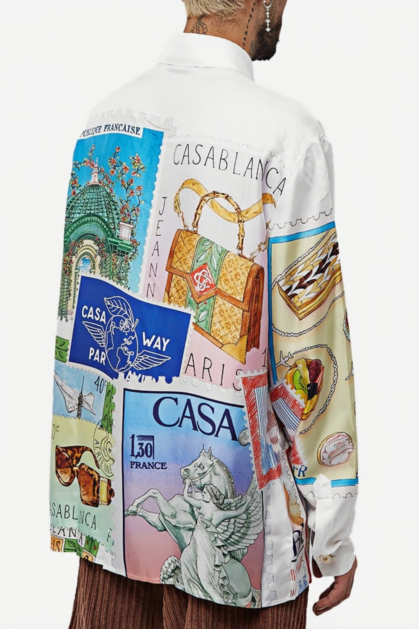 Sébastien white stamp print long-sleeve shirt