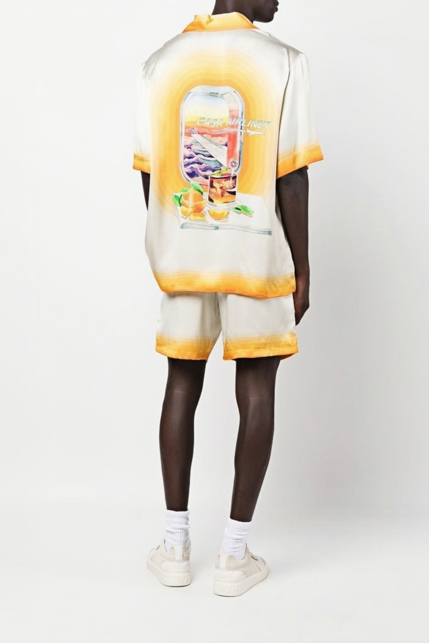 James white sunset and airplane print shirt