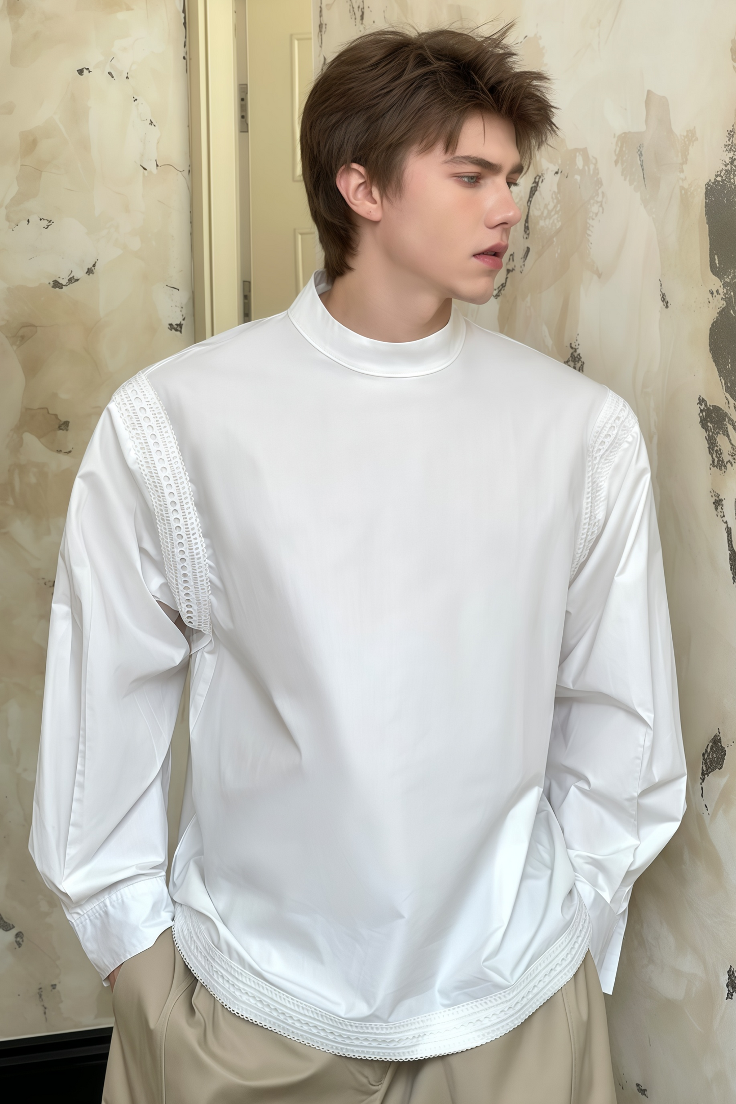 Elliot white tape-patchwork crew-neck shirt
