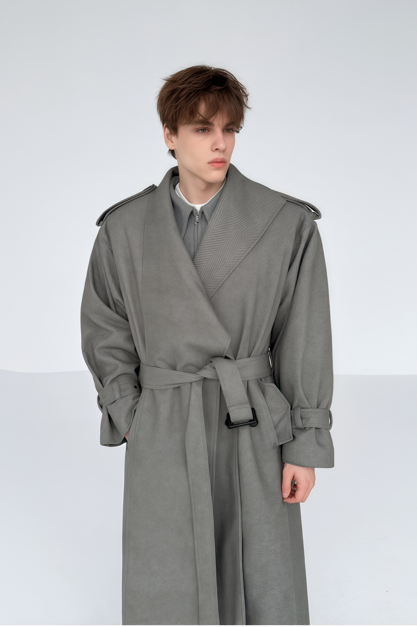 Soren gray multi-way-scarf maxi coat