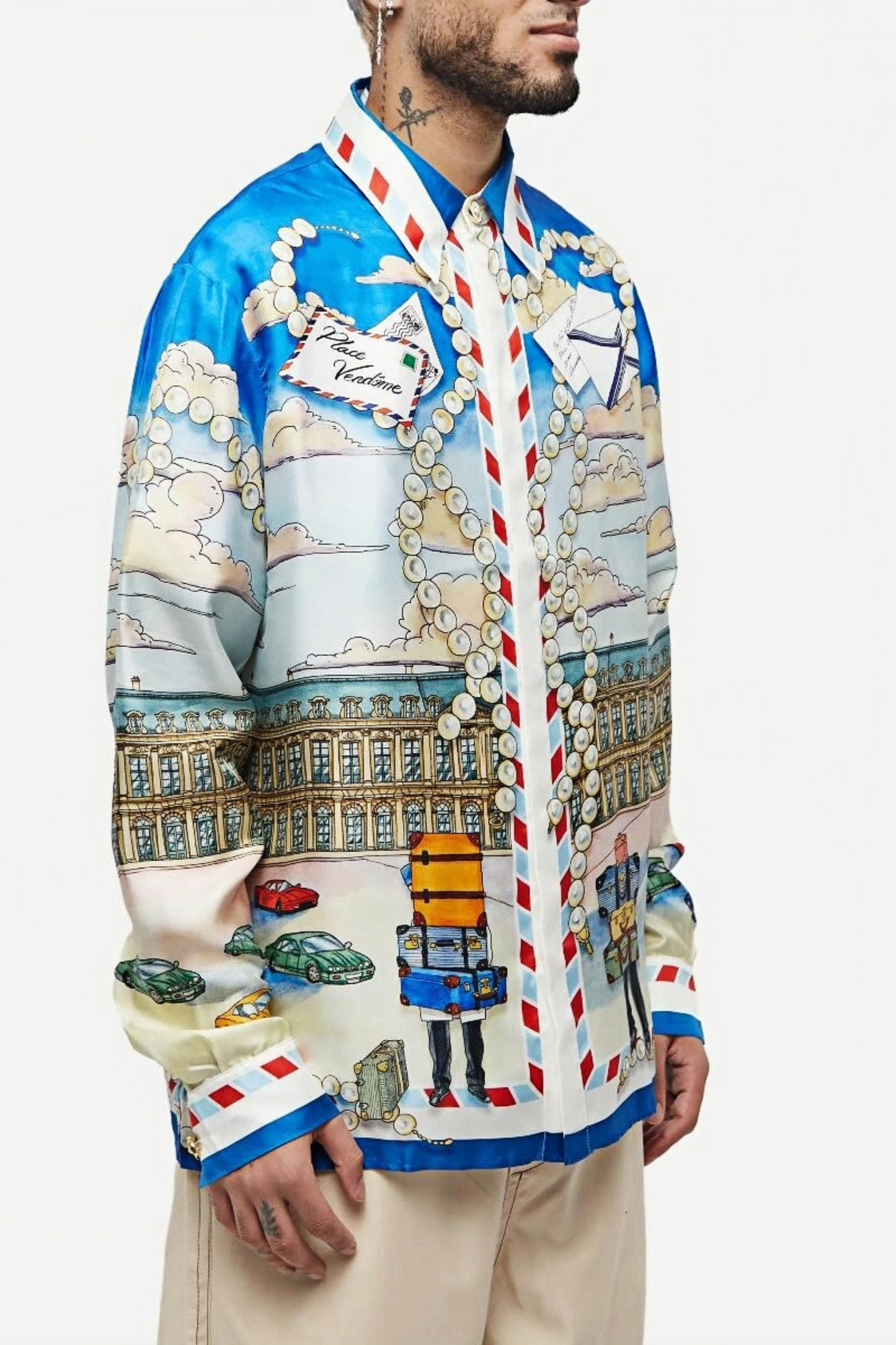 Samuel blue travel print long-sleeve shirt