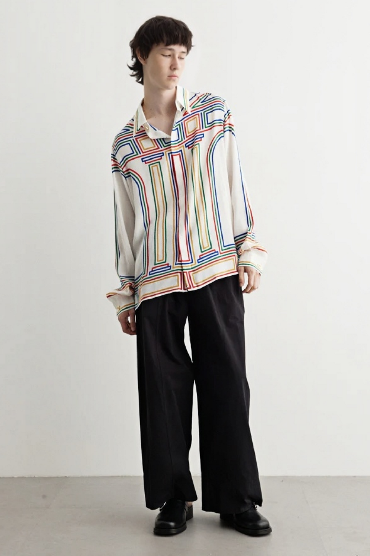 Eliot white geometric patterns long-sleeve shirt