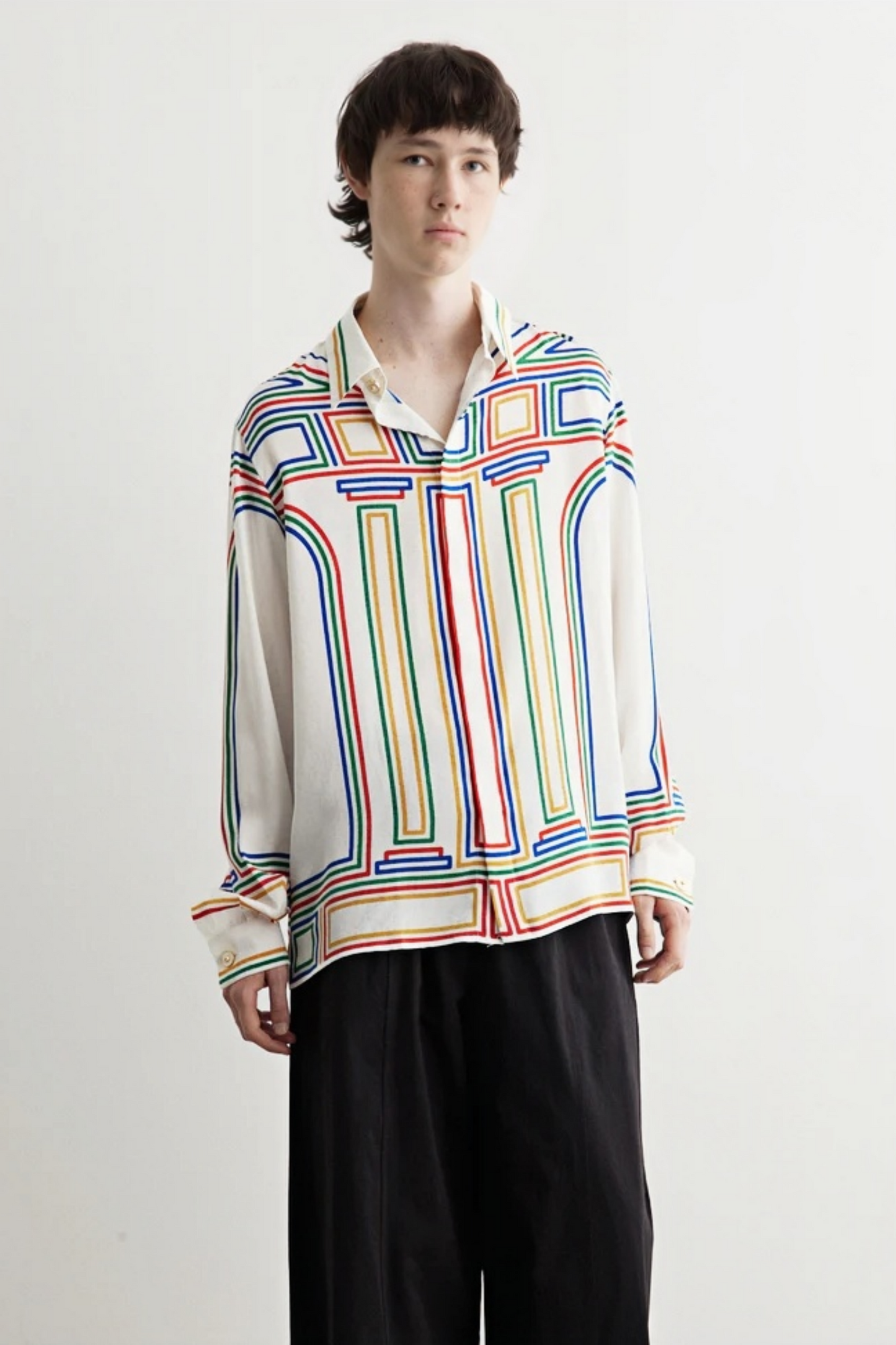 Eliot white geometric patterns long-sleeve shirt
