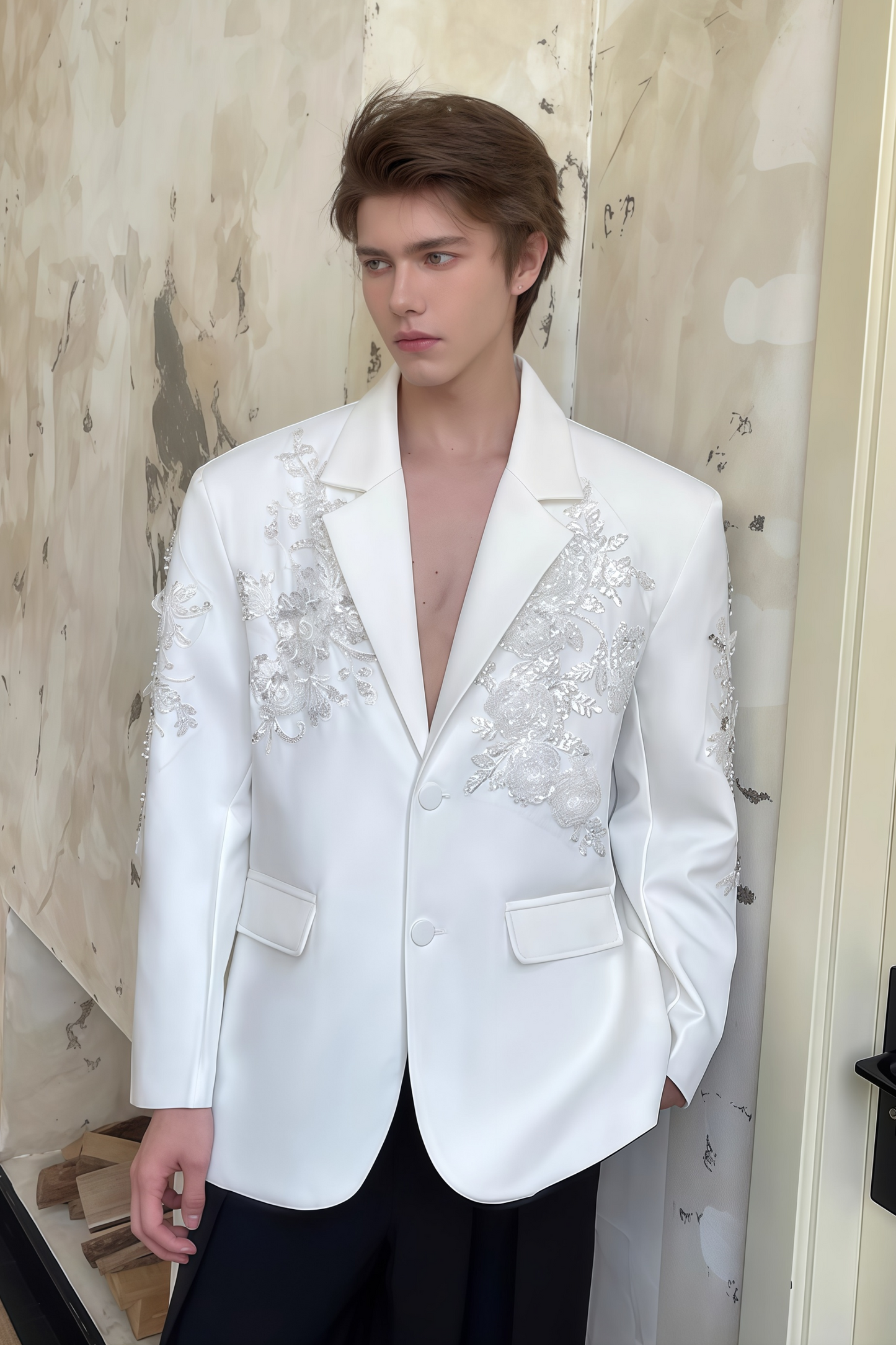 Dante white crystal-embellished floral blazer