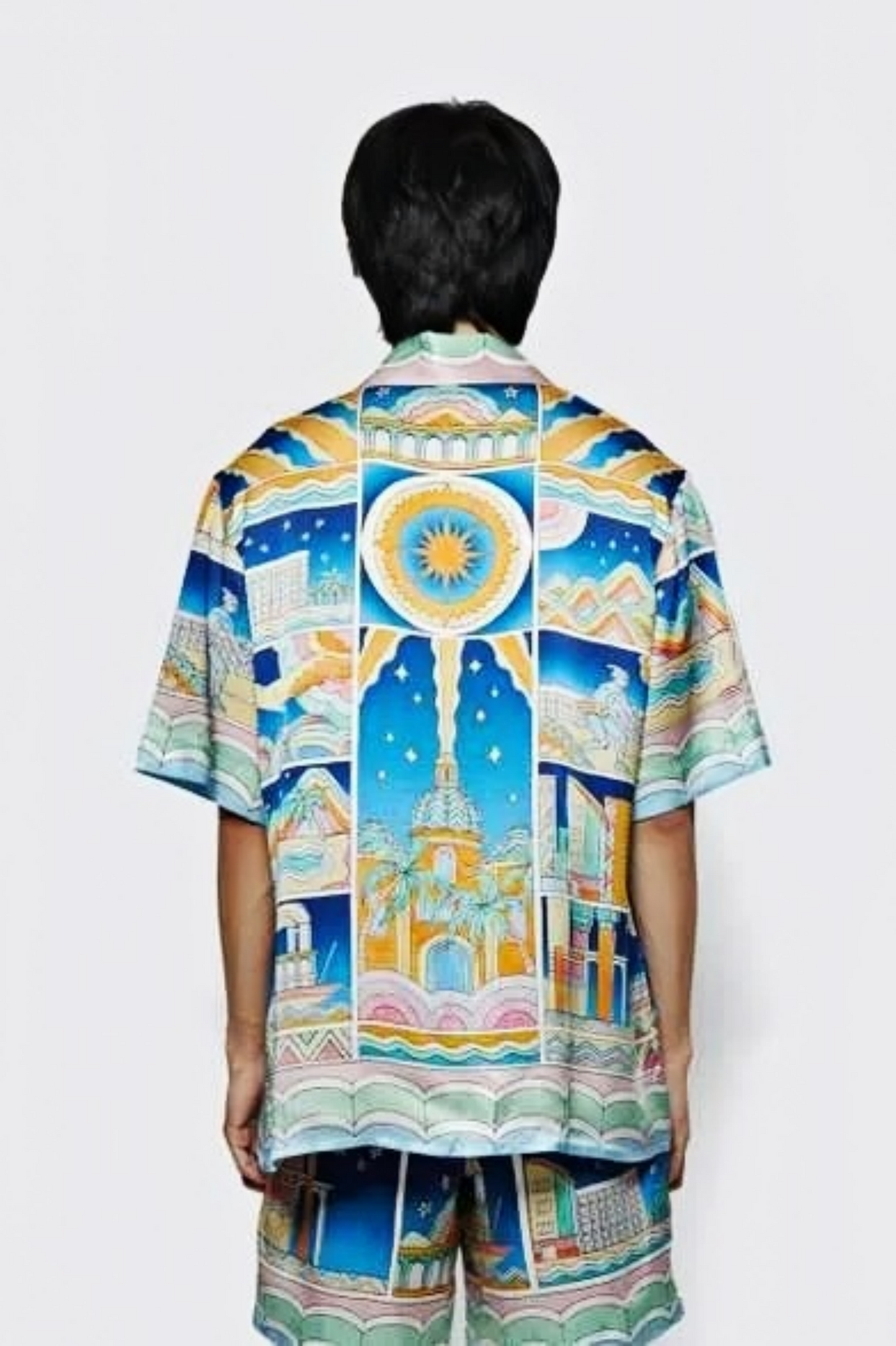 Jérôme blue multicolor cityscape short-sleeve shirt