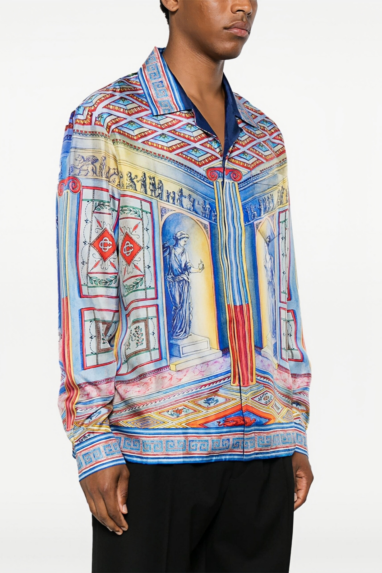 Randy blue multicolored architectural print long-sleeve shirt