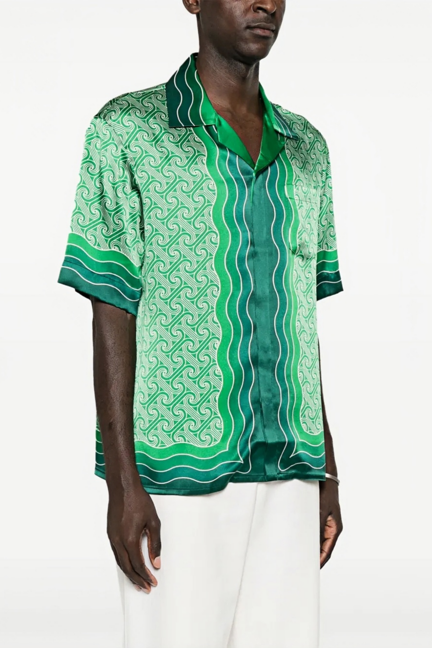 Eric green wave print short-sleeve shirt