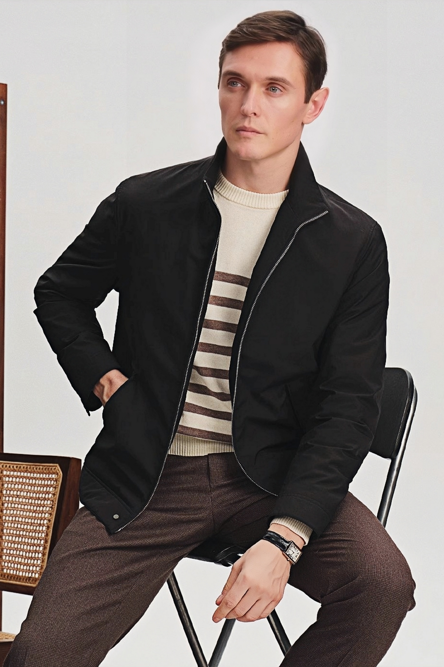 Ryan black standing-collar jacket