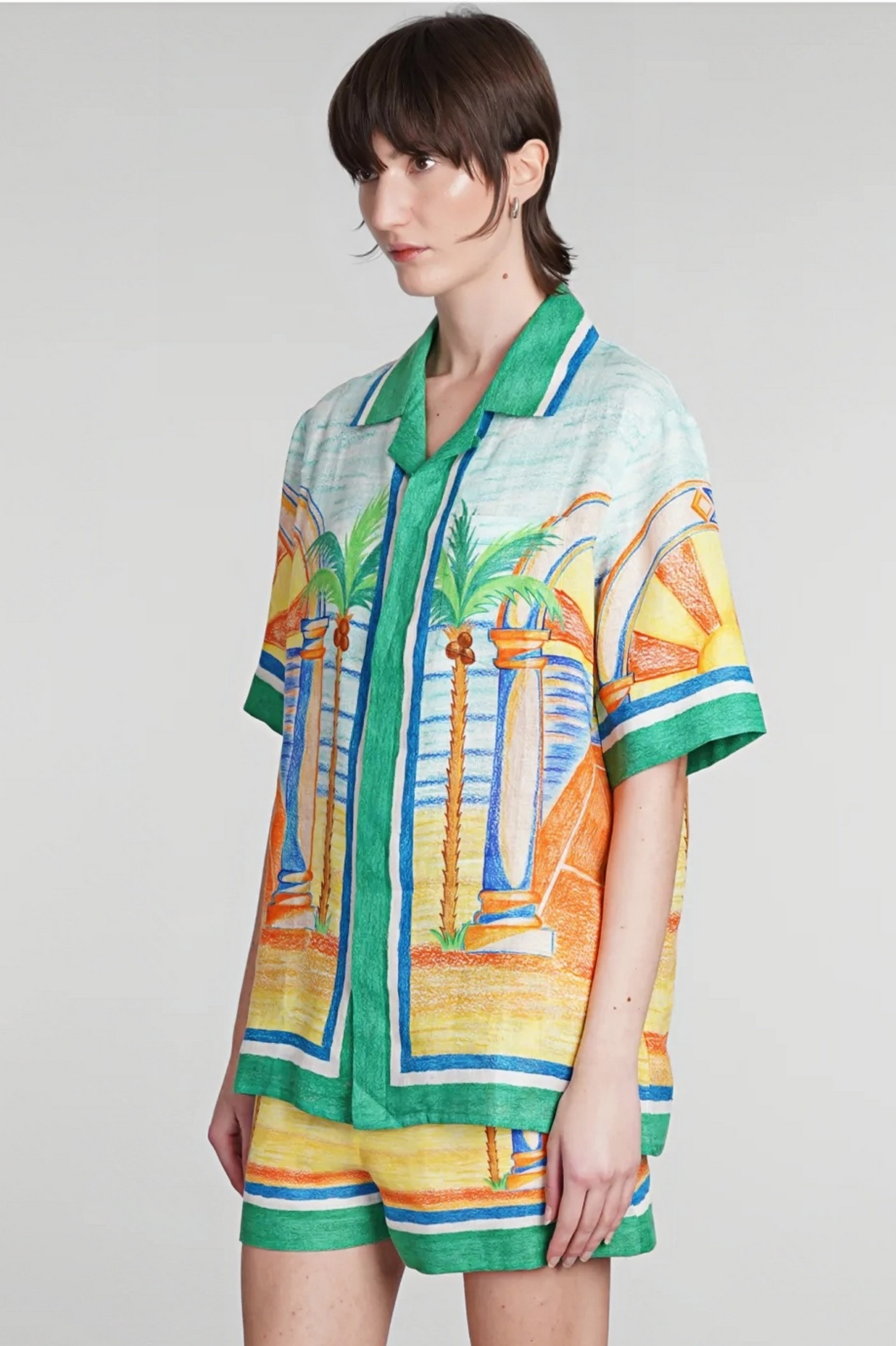 Christopher green tropical print short-sleeve shirt