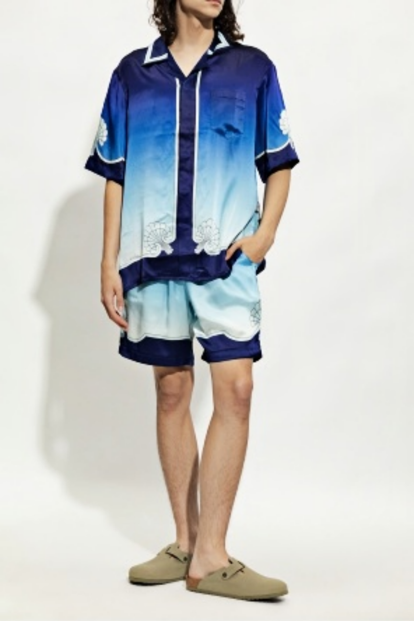 Larry blue gradient satin short-sleeve shirt