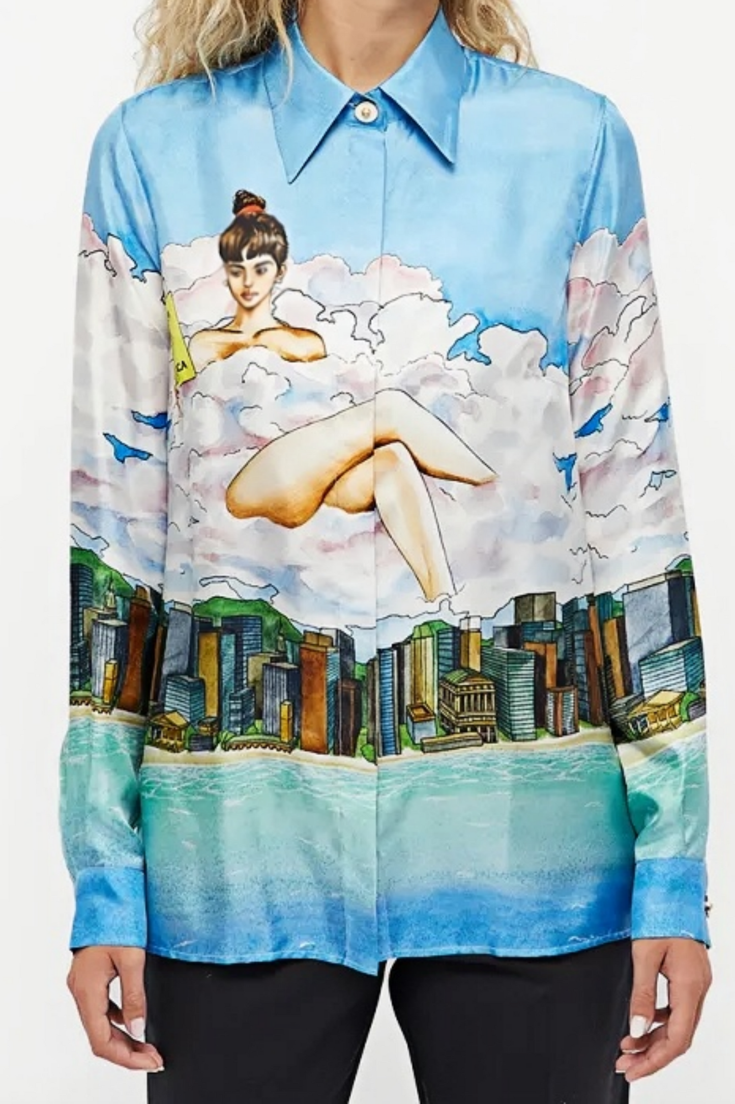 Sacha blue city skyline long-sleeve shirt