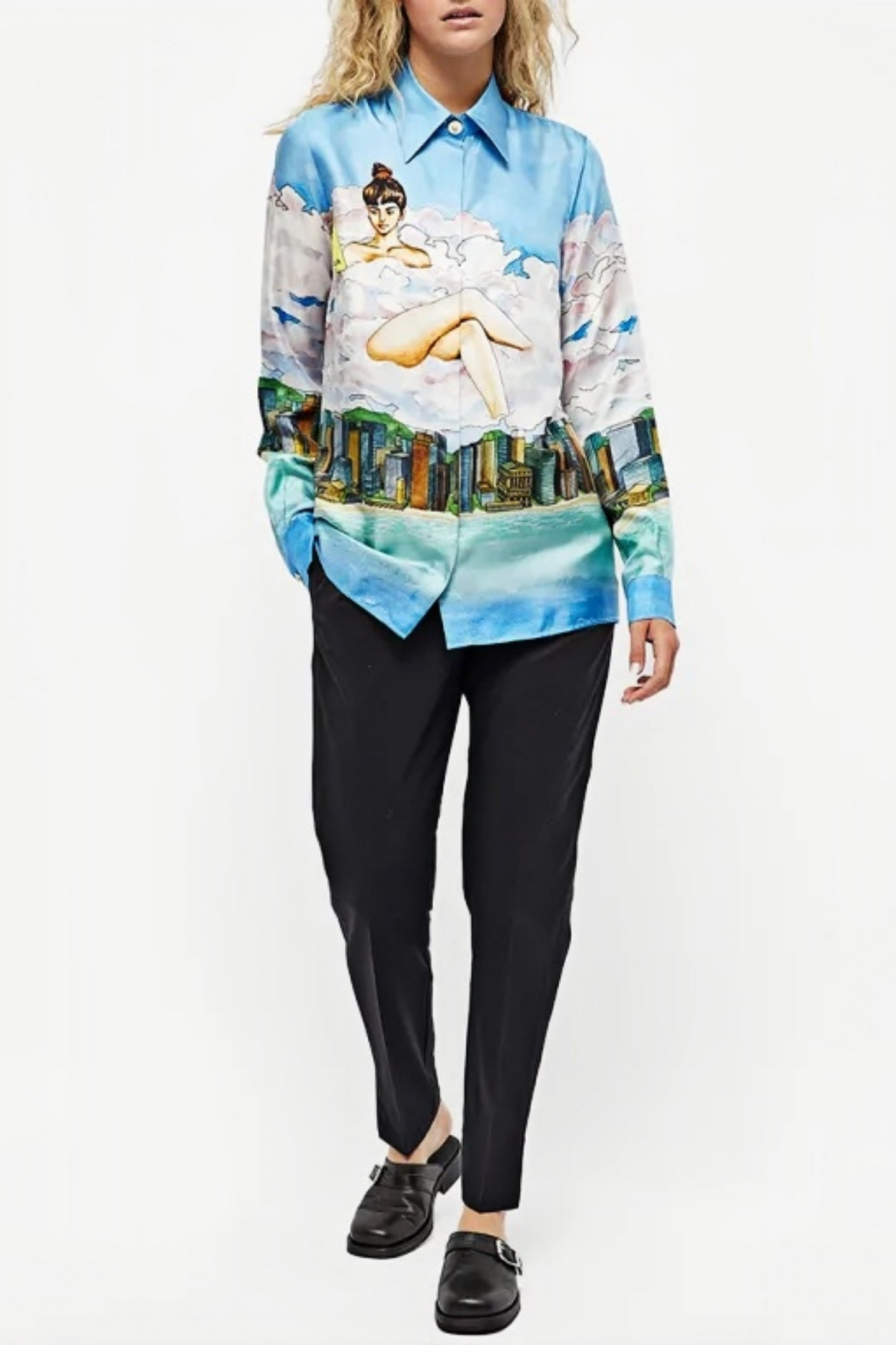 Sacha blue city skyline long-sleeve shirt