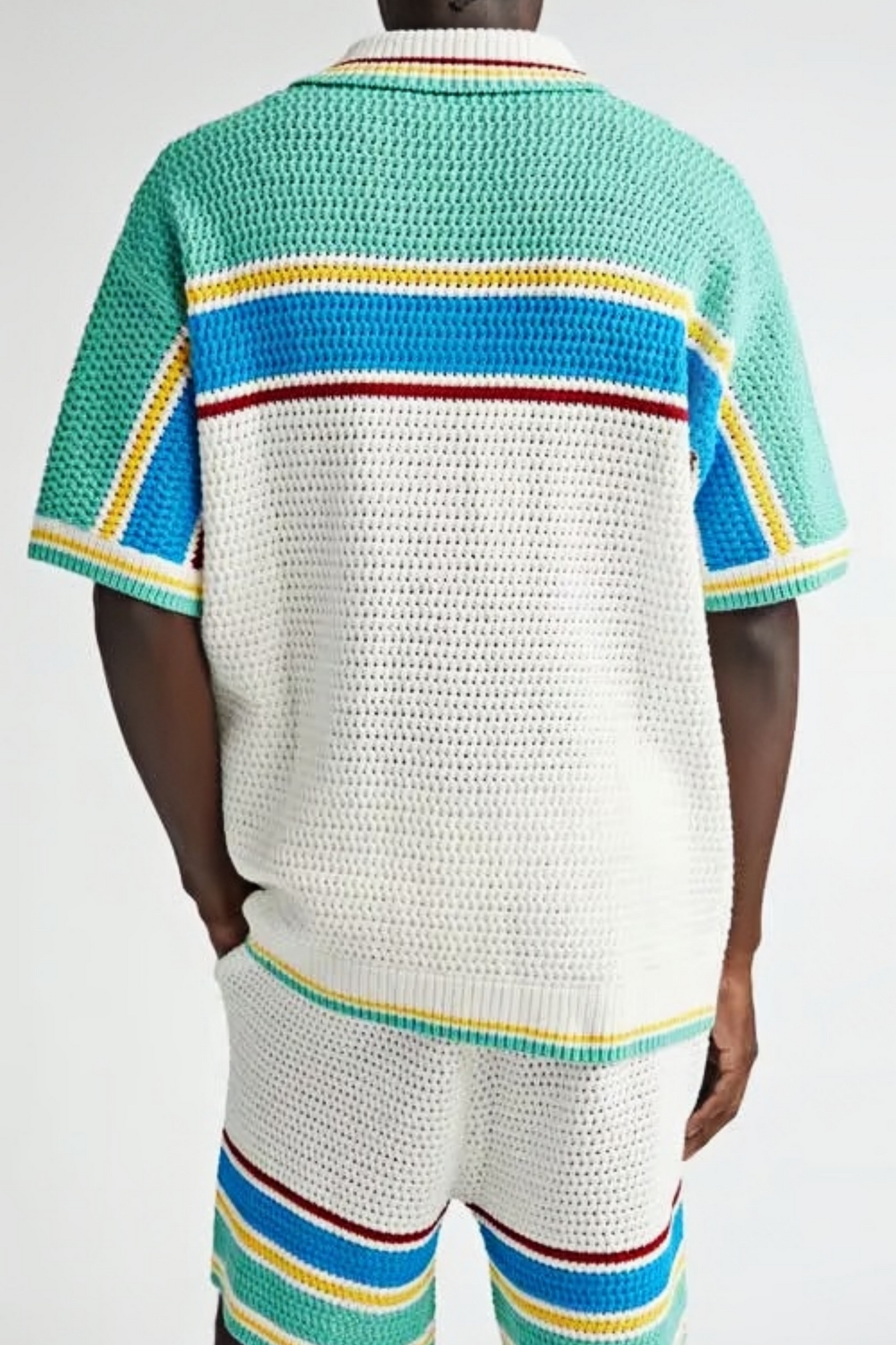 Ken white striped knit short-sleeved cardigan