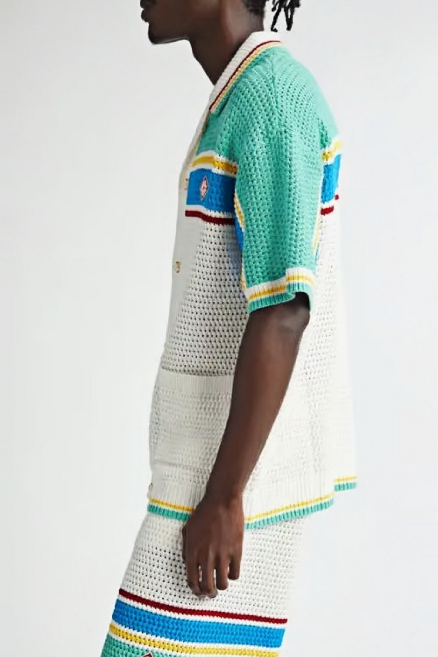 Ken white striped knit short-sleeved cardigan