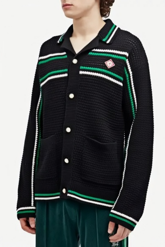 Ethan black striped knit long-sleeved cardigan