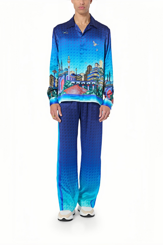 Sebastian blue cityscape long-sleeve shirt