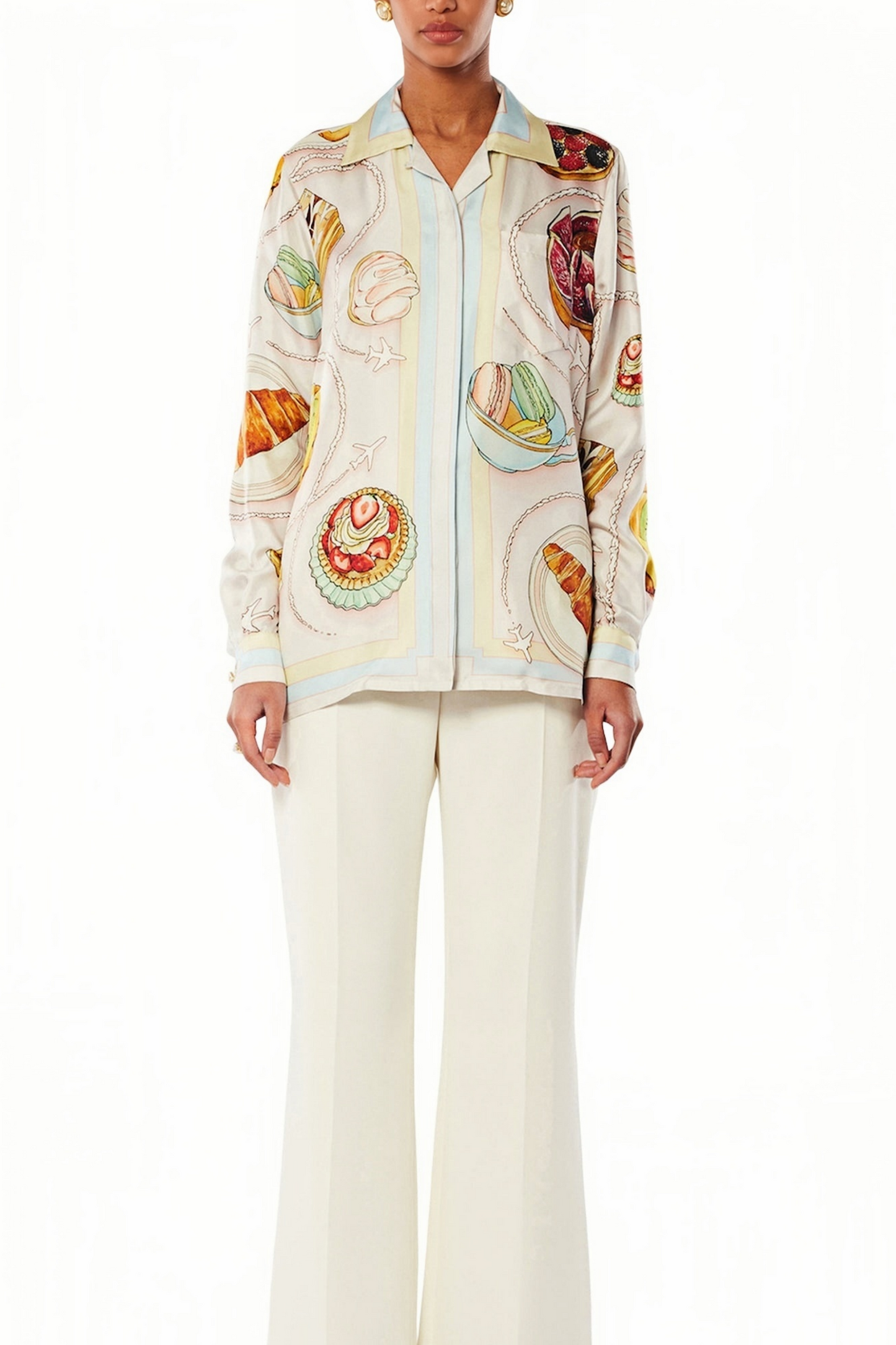 Léon white pastry print long-sleeve shirt