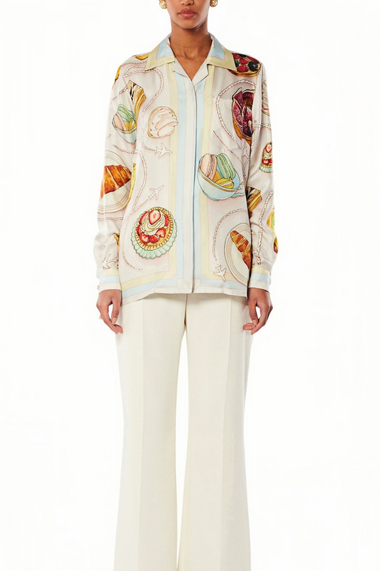Léon white pastry print long-sleeve shirt