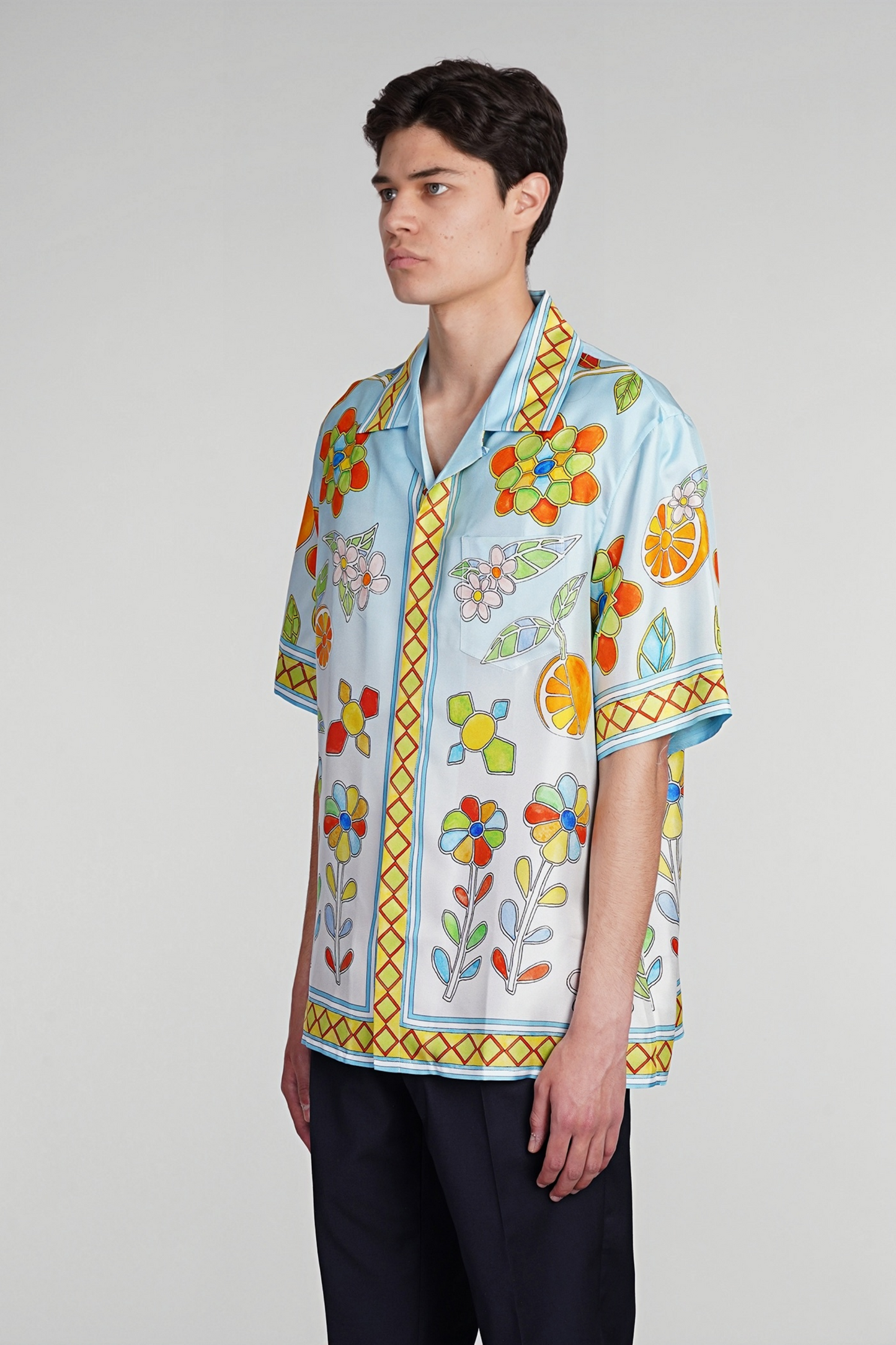 Brian light blue floral print short-sleeve shirt