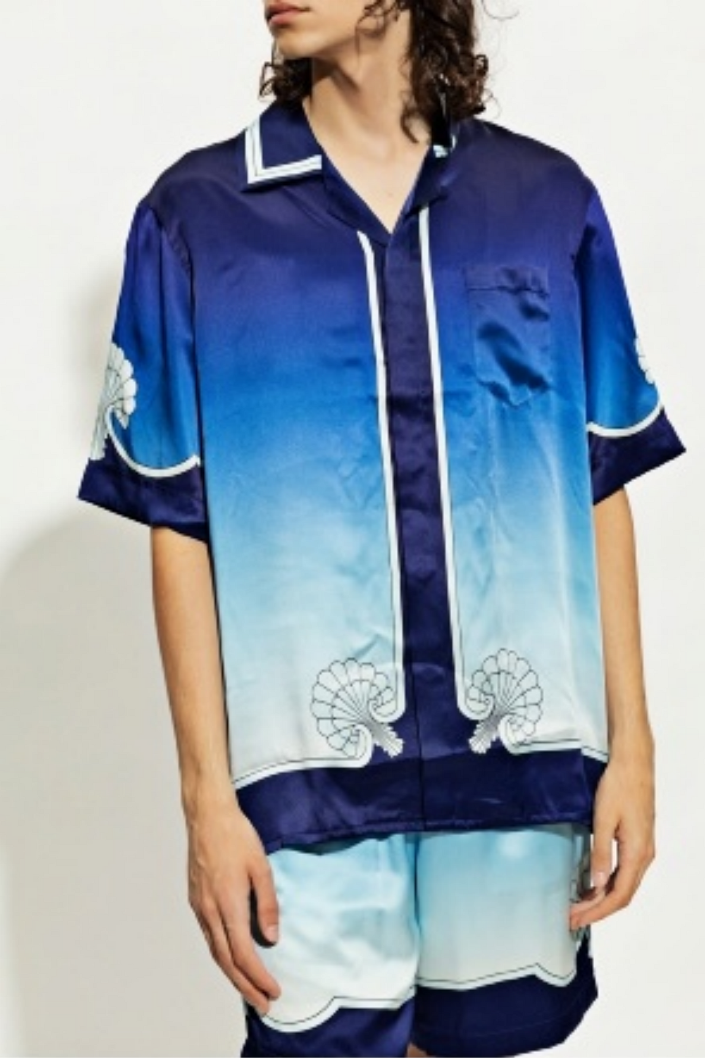 Larry blue gradient satin short-sleeve shirt