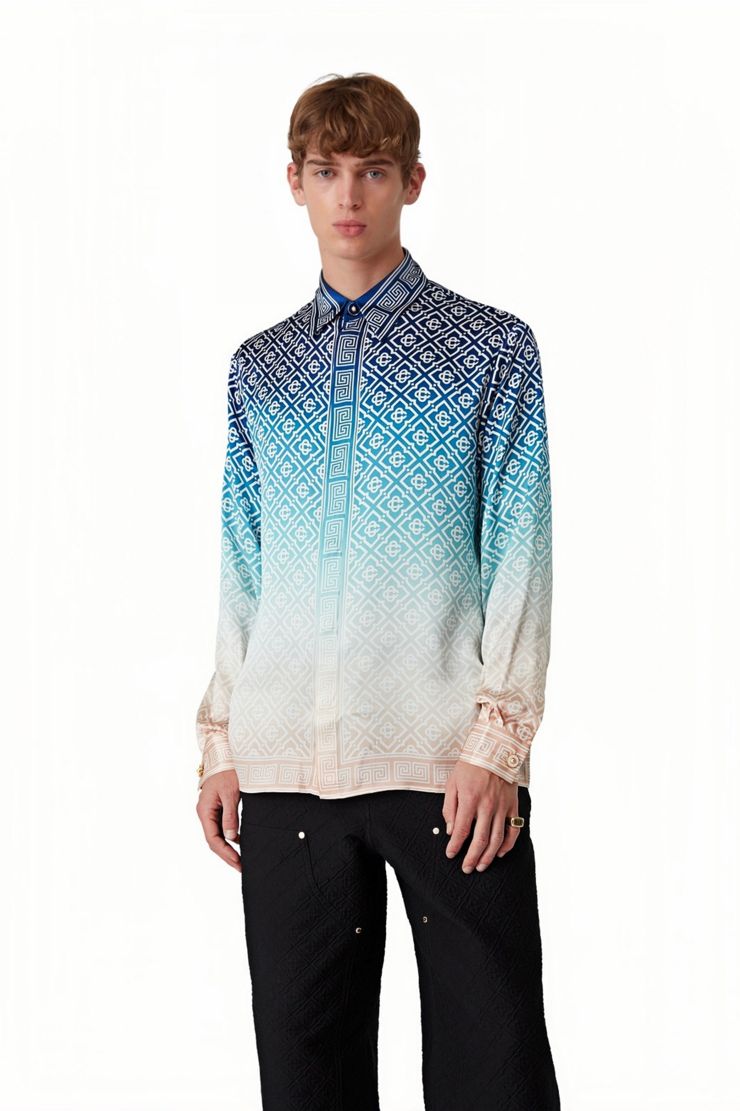 Charlie blue geometric pattern long-sleeve shirt