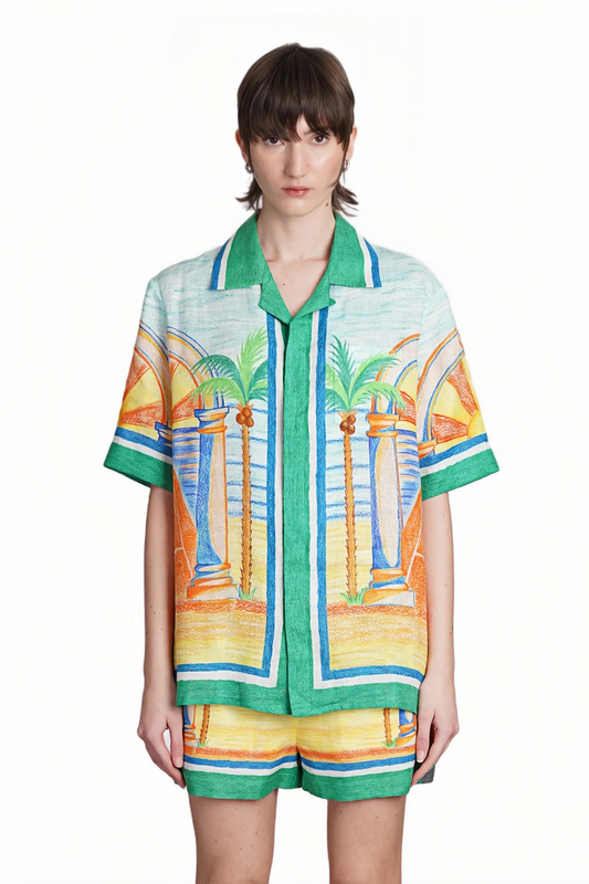 Christopher green tropical print short-sleeve shirt