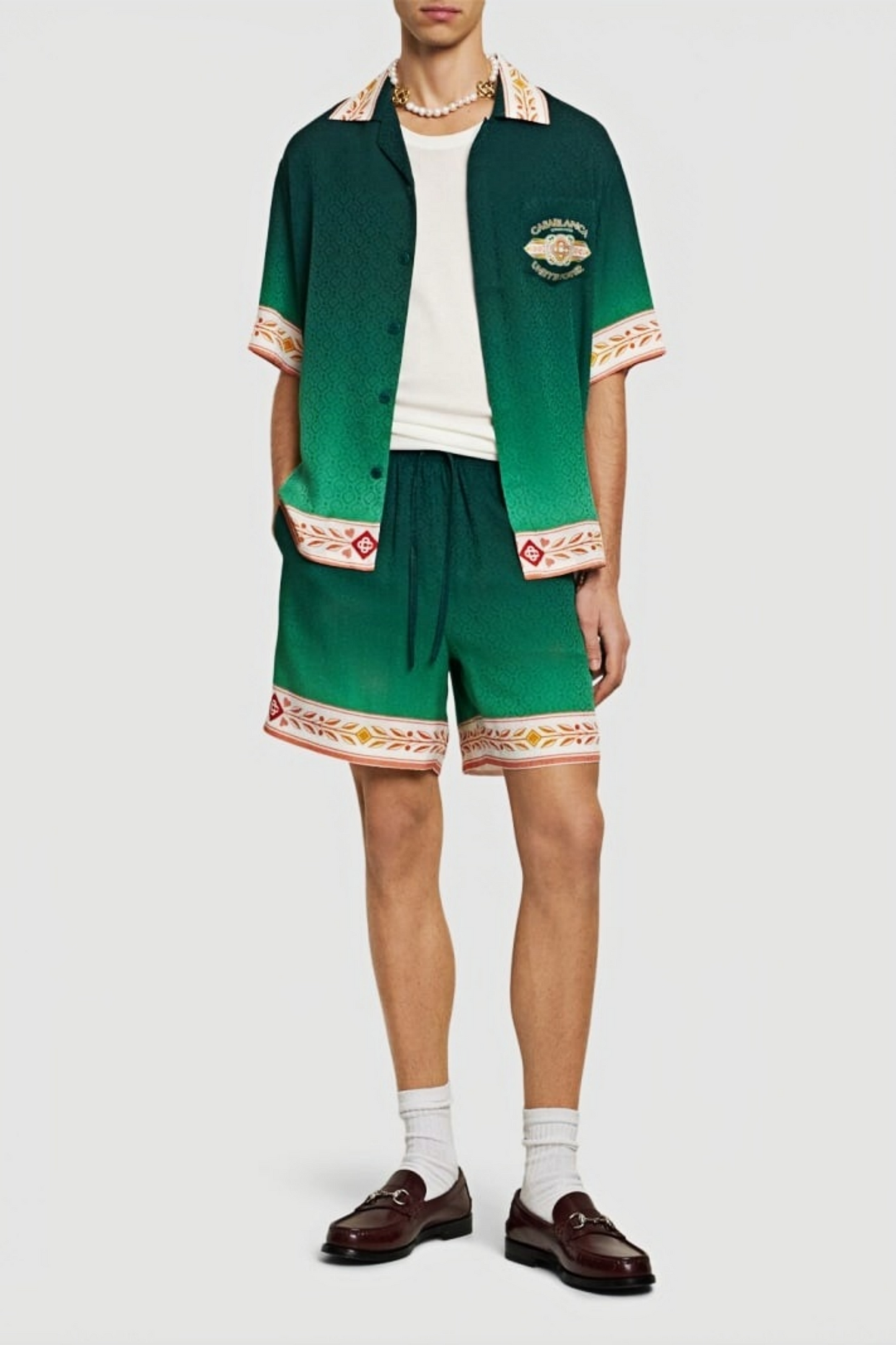 Terry green striped short-sleeve shirt