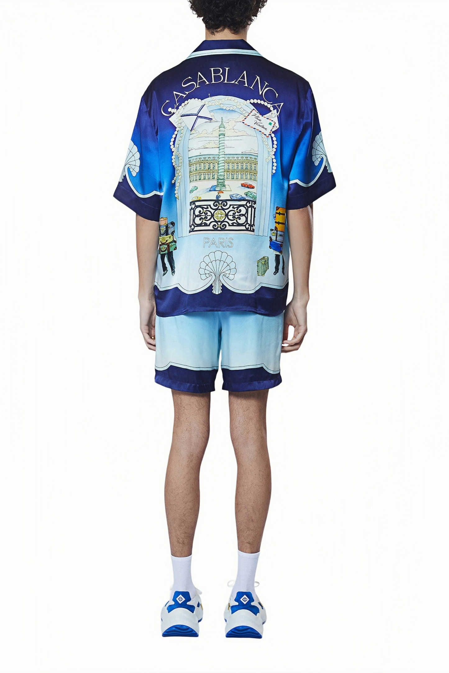 Larry blue gradient satin short-sleeve shirt