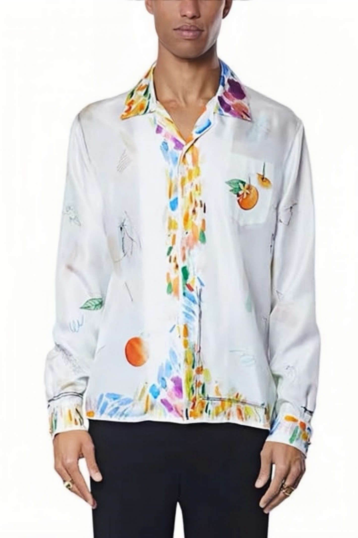 Romain white tropical fruit long-sleeve shirt
