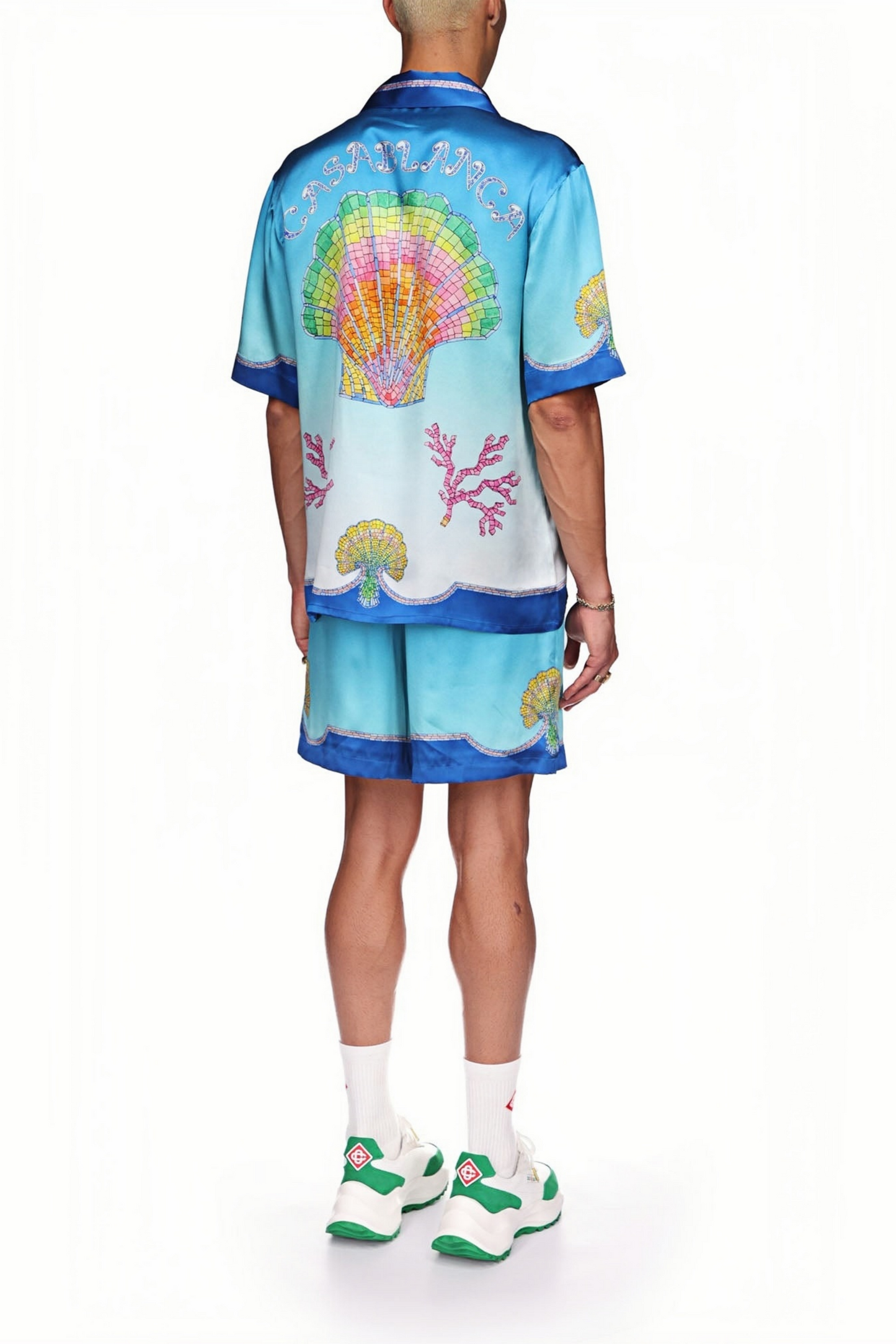 Leo blue gradient floral short-sleeve shirt