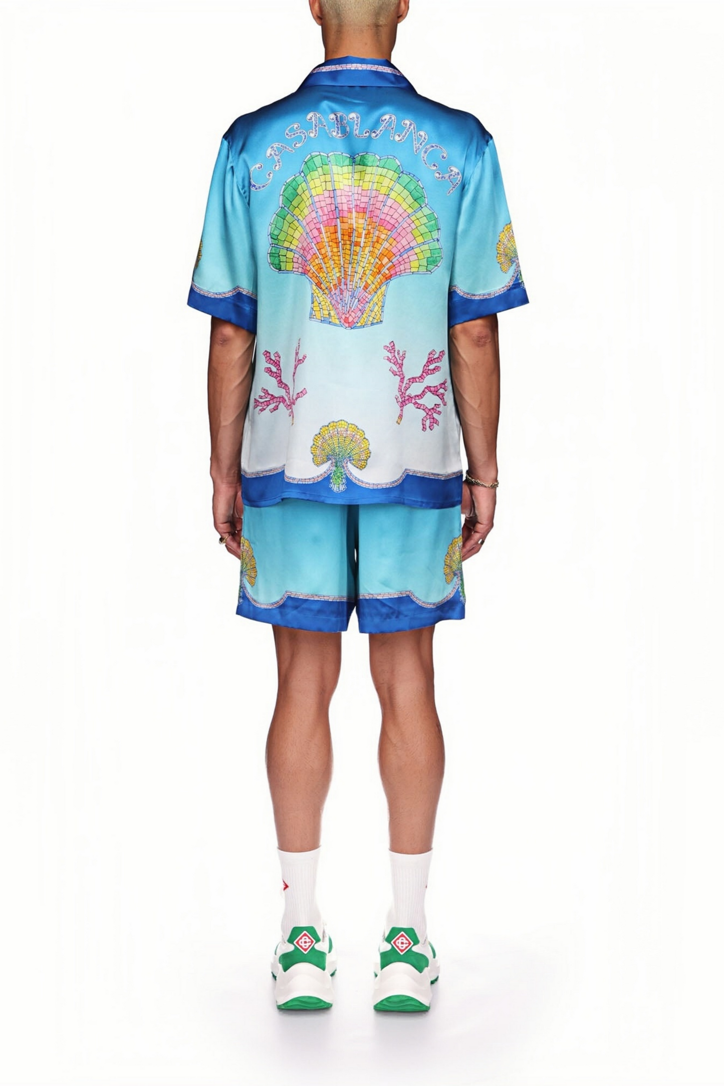 Leo blue gradient floral short-sleeve shirt