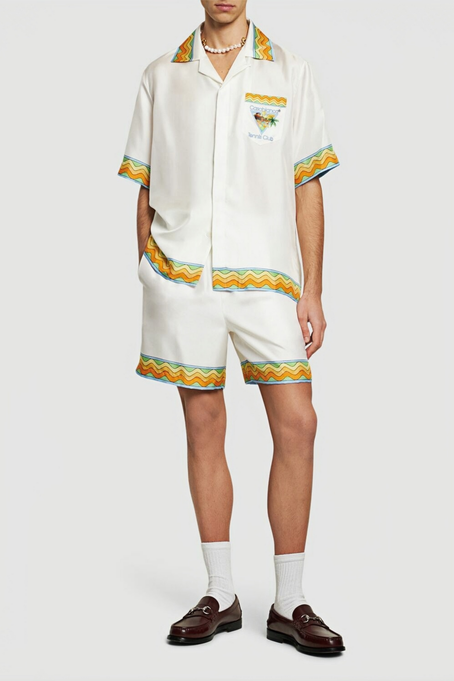 Brian white tennis and resort print short-sleeve shirt