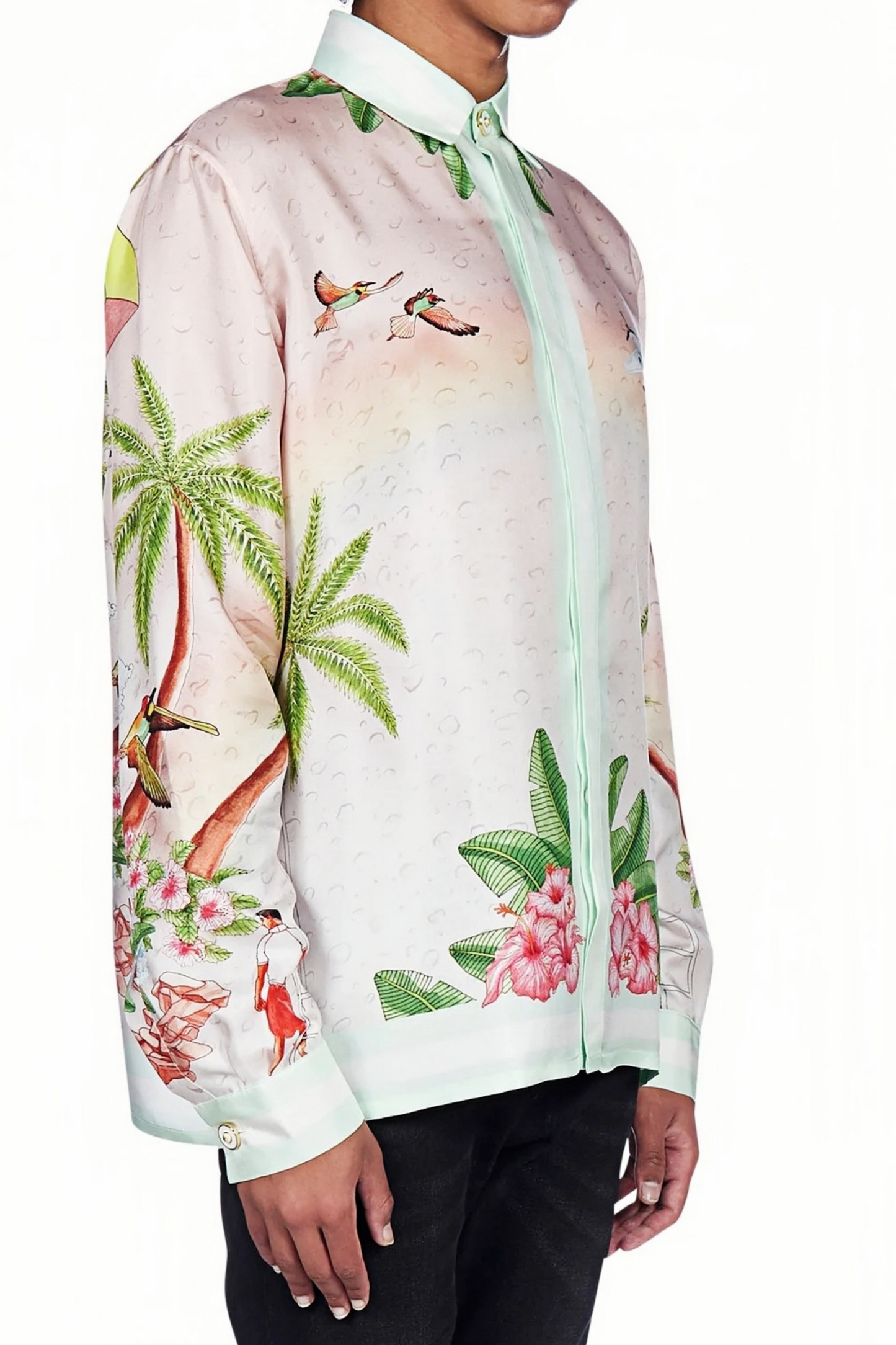 Cyprien pink pastel tropical print long-sleeve shirt