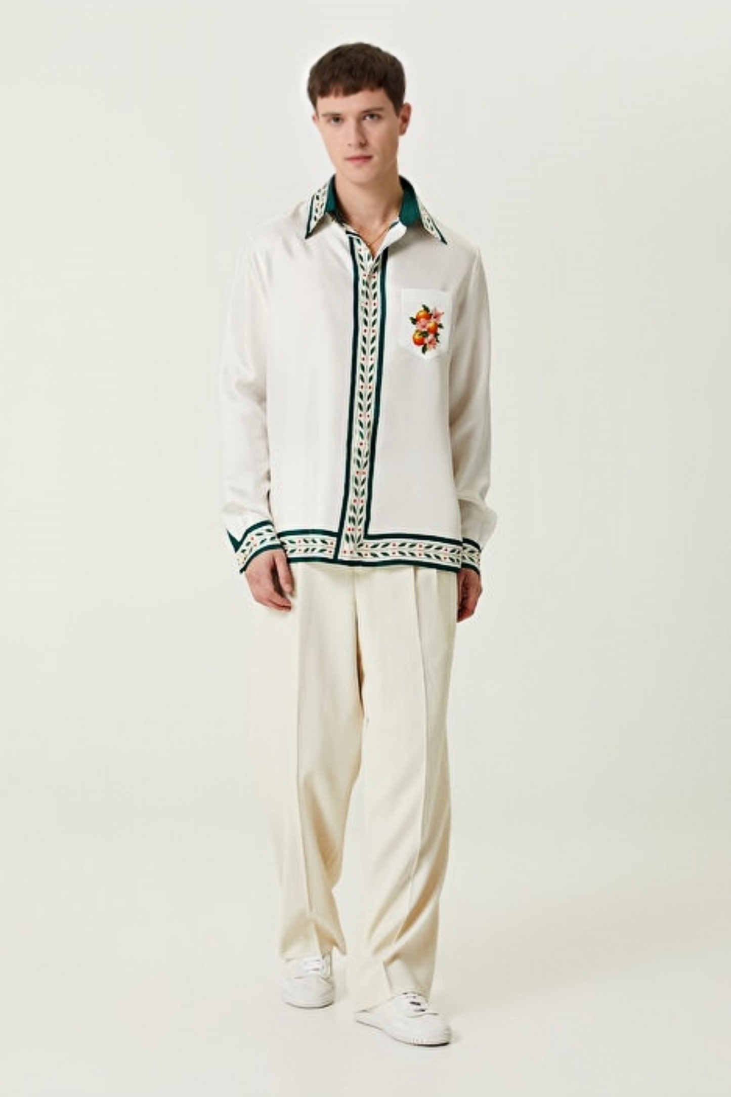 Keith white orange floral print long-sleeve shirt