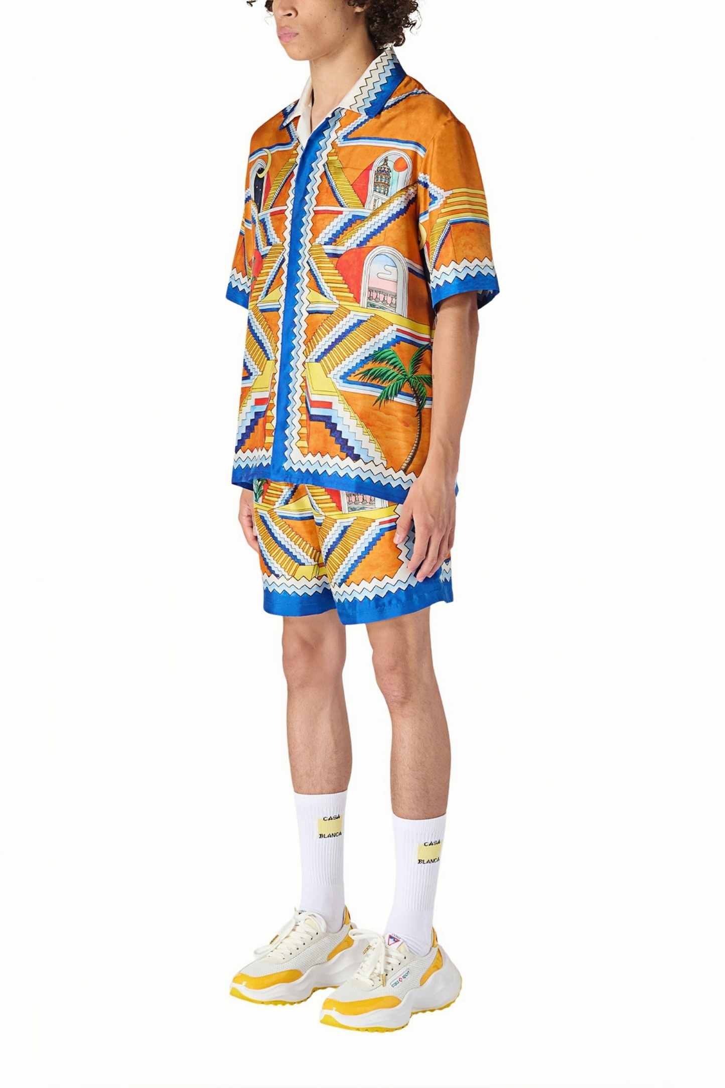 Laurent orange tribal print long-sleeve shirt