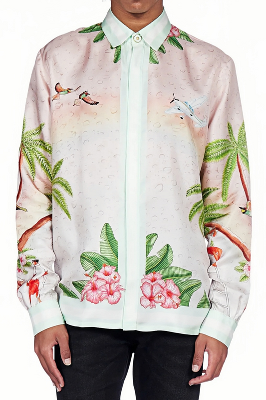 Cyprien pink pastel tropical print long-sleeve shirt