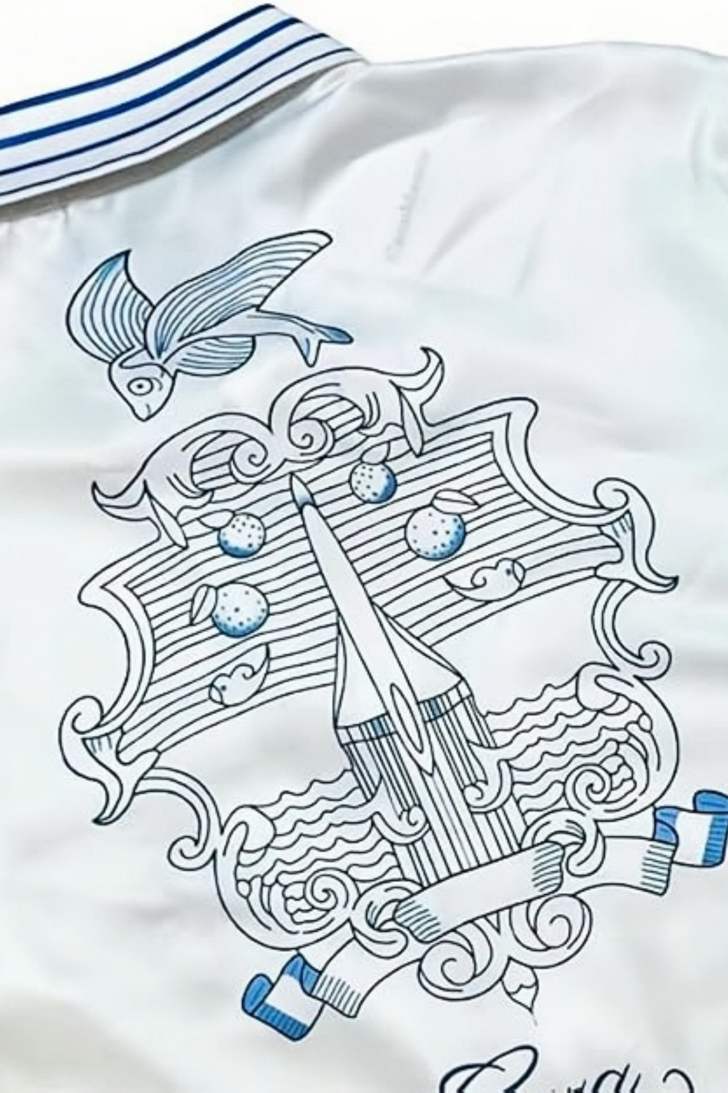 Terry white crested track long-sleeve shirt