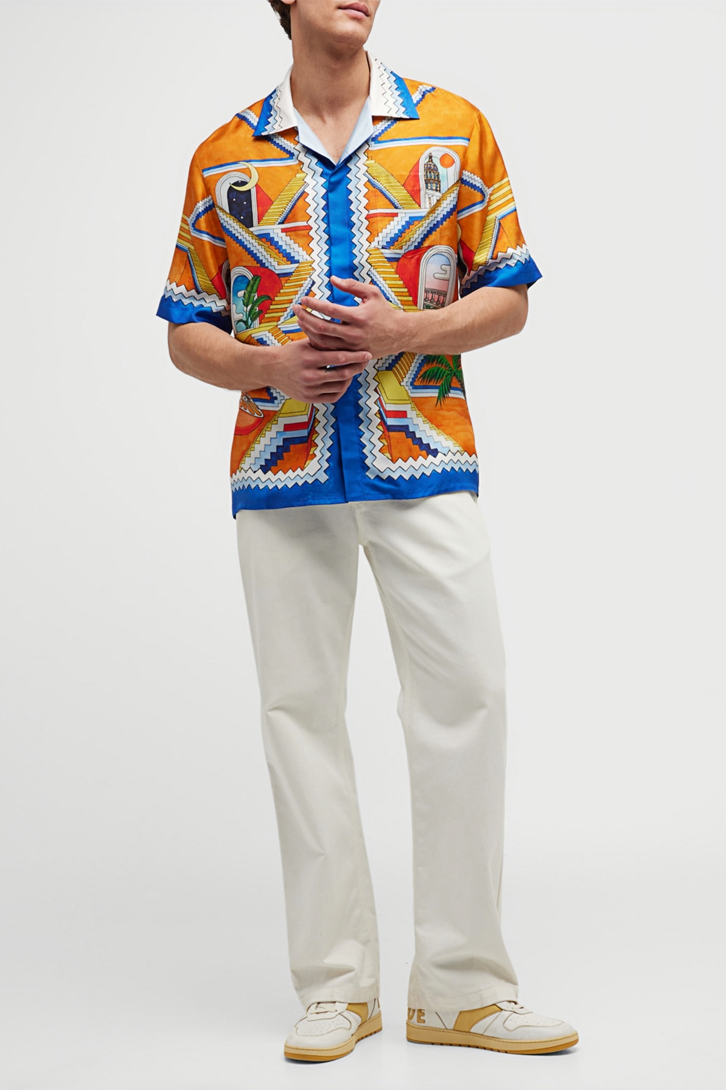 Laurent orange tribal print long-sleeve shirt