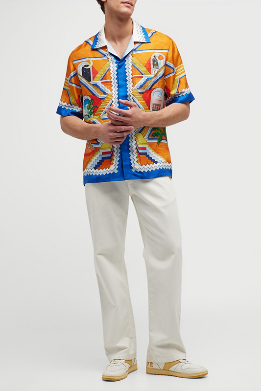 Laurent orange tribal print long-sleeve shirt