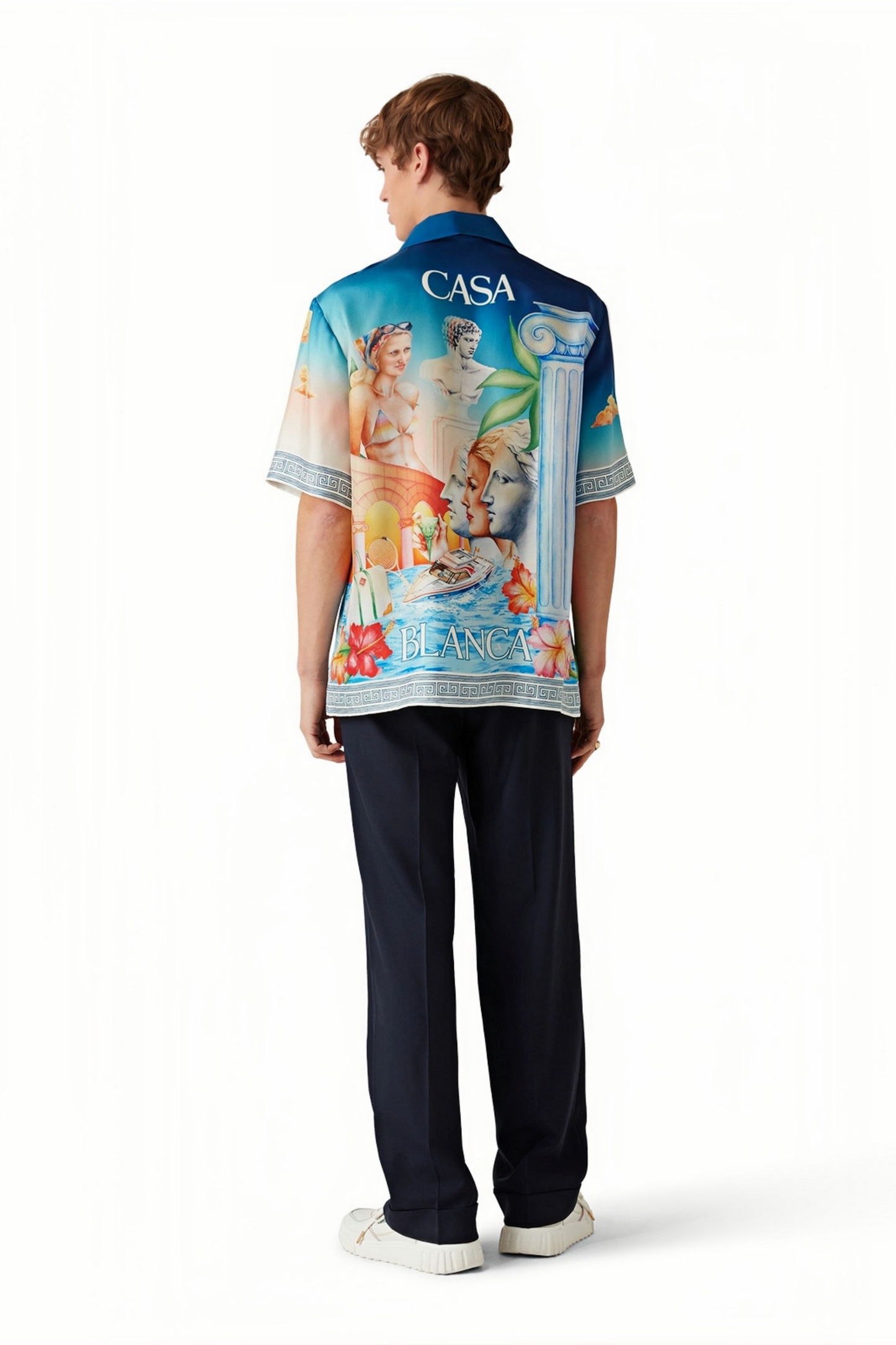 James blue beach print short-sleeve shirt