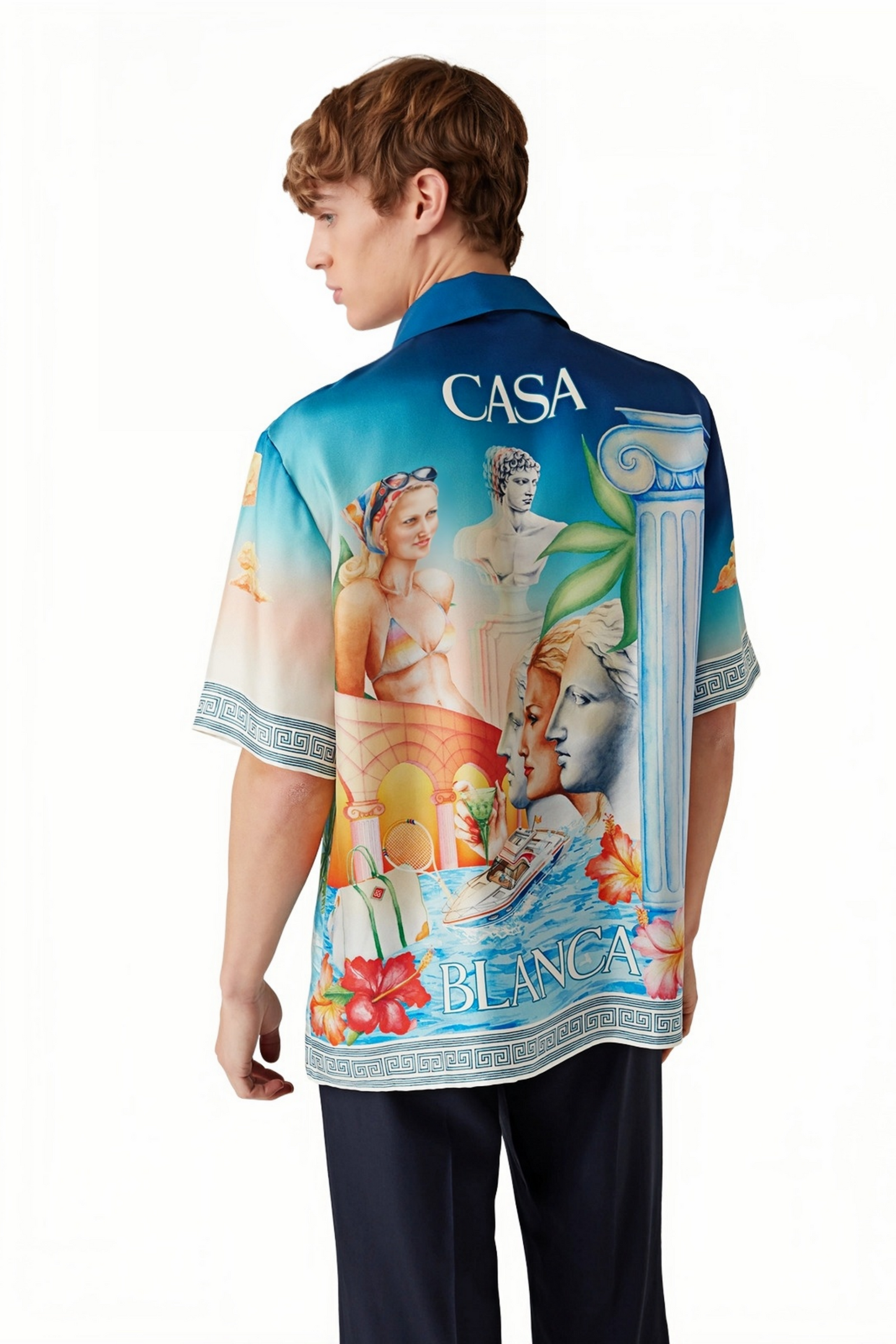 James blue beach print short-sleeve shirt