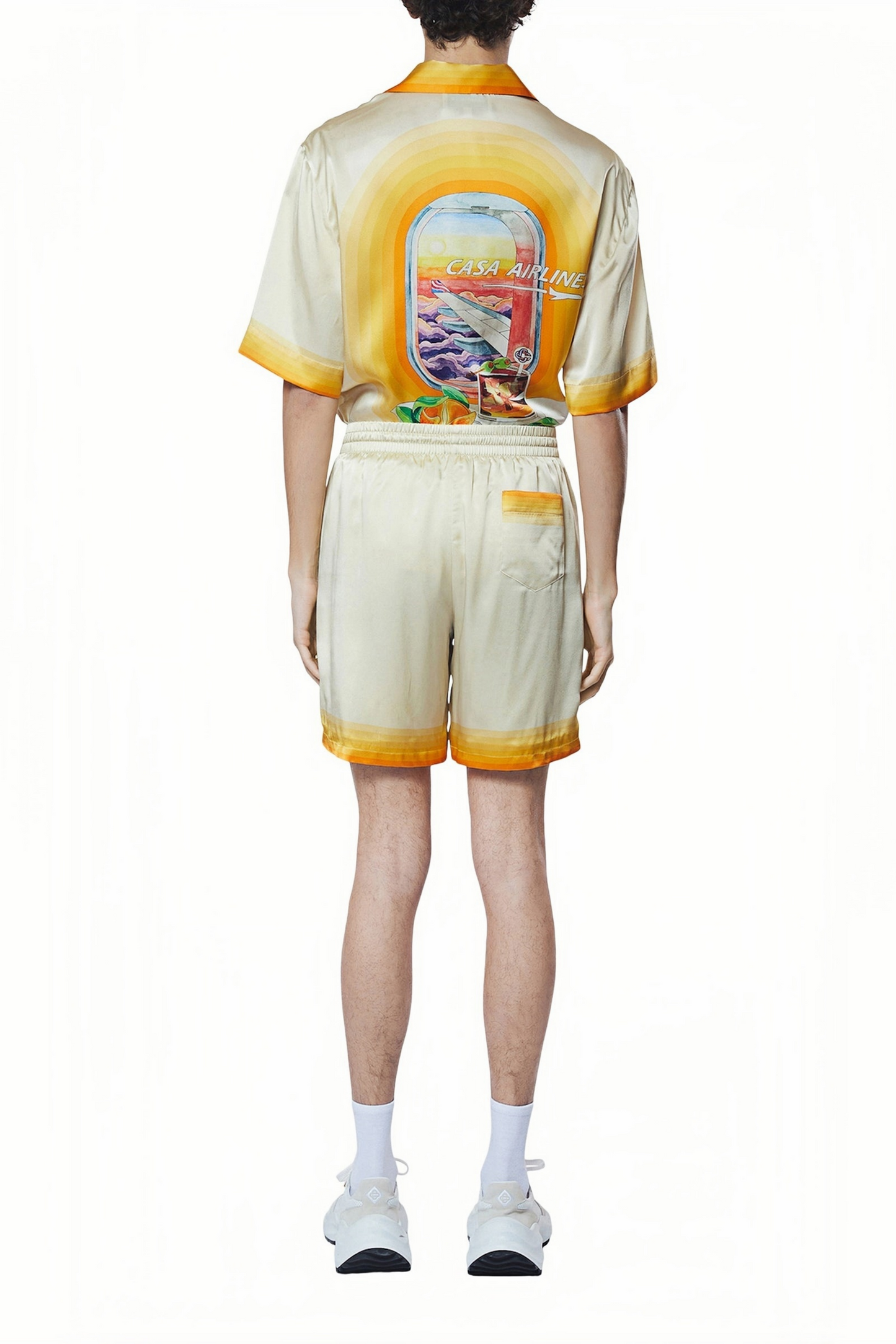 James white sunset and airplane print shirt