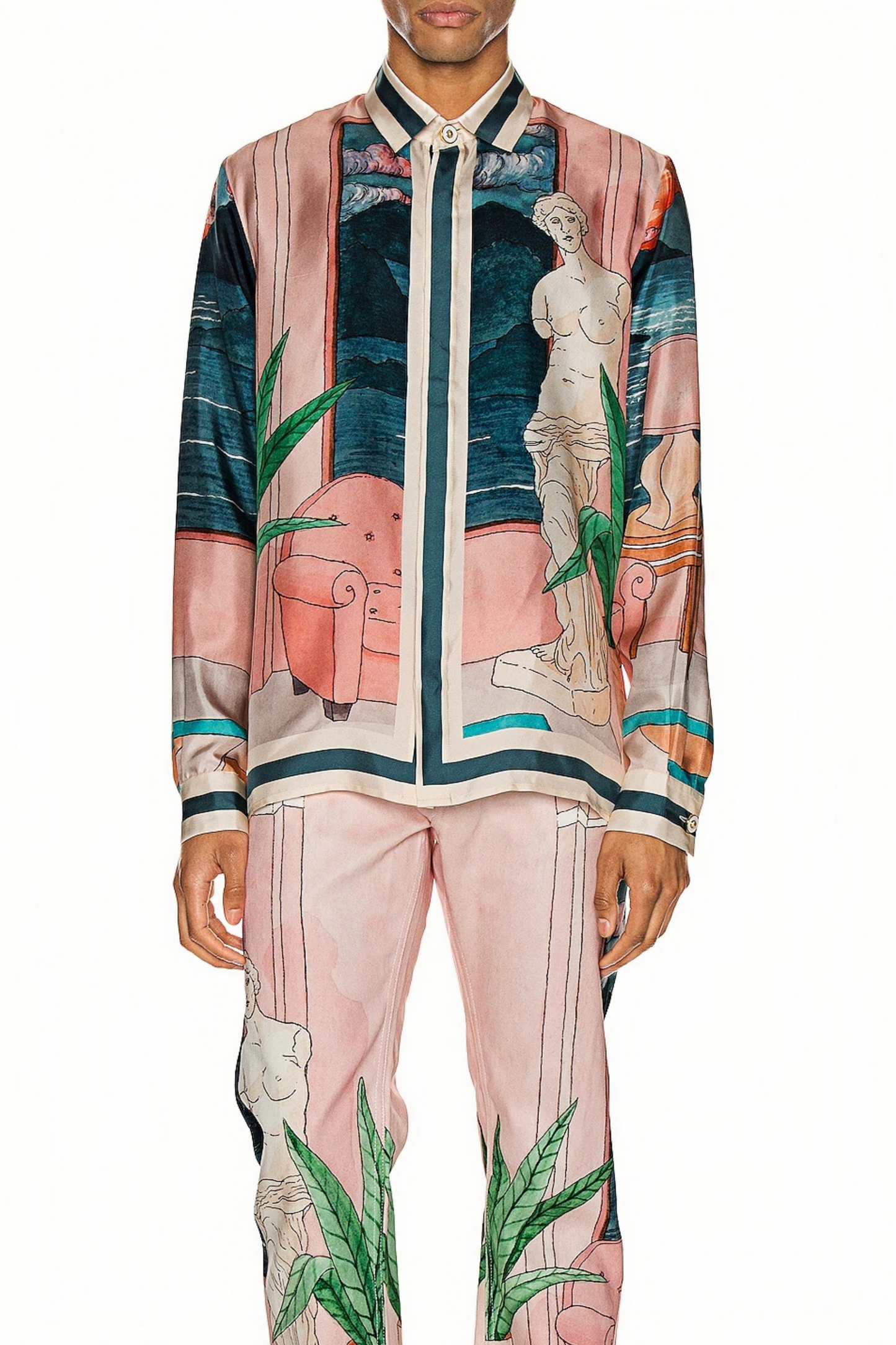 قميص طويل الأكمام بطبعة فنية باللون الوردي من Alphonse