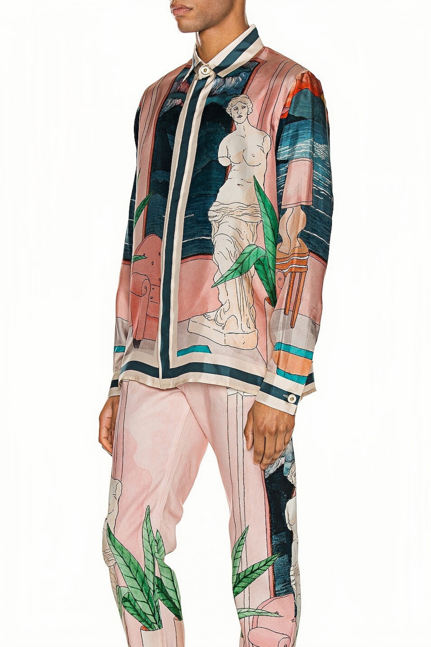 قميص طويل الأكمام بطبعة فنية باللون الوردي من Alphonse