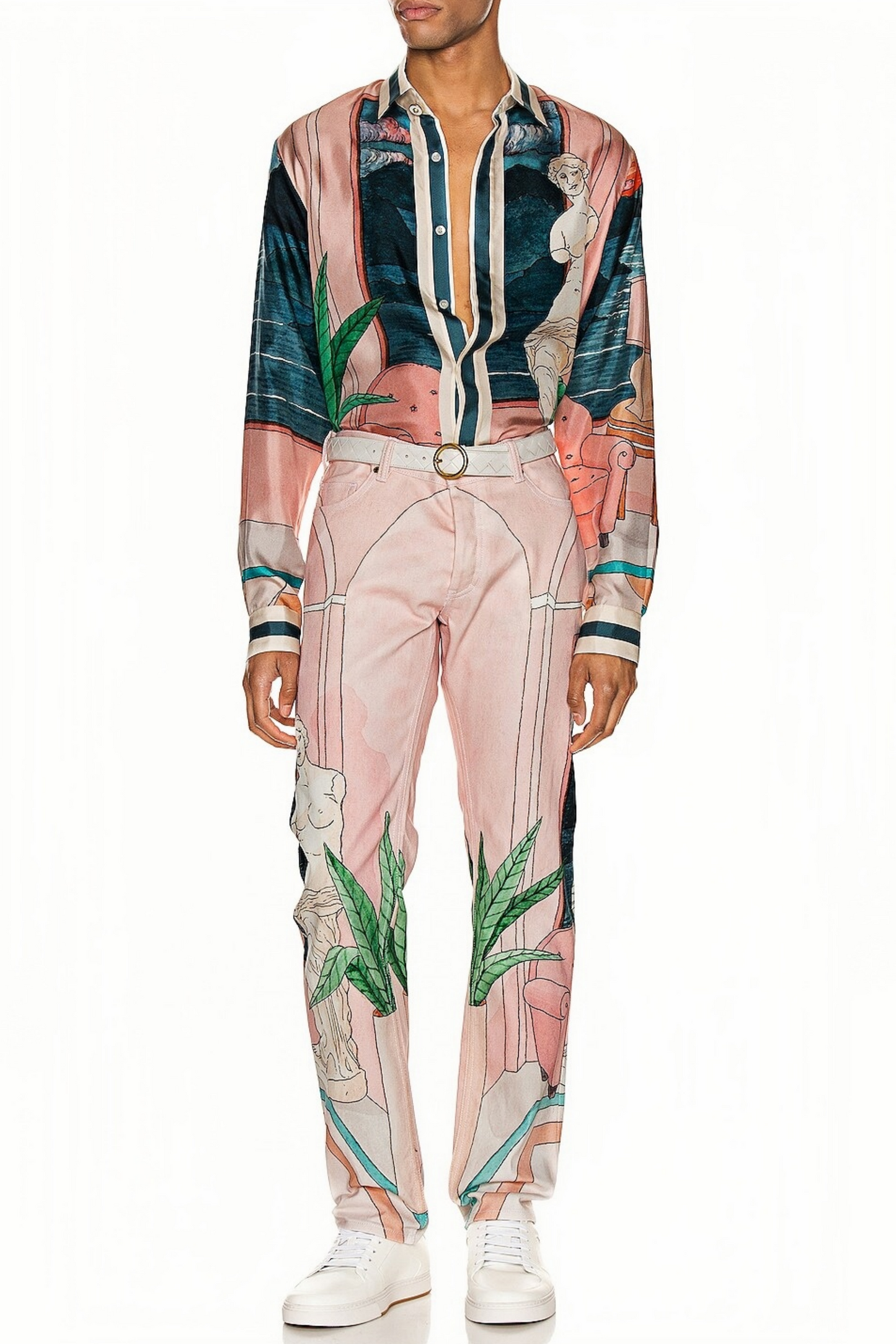 قميص طويل الأكمام بطبعة فنية باللون الوردي من Alphonse