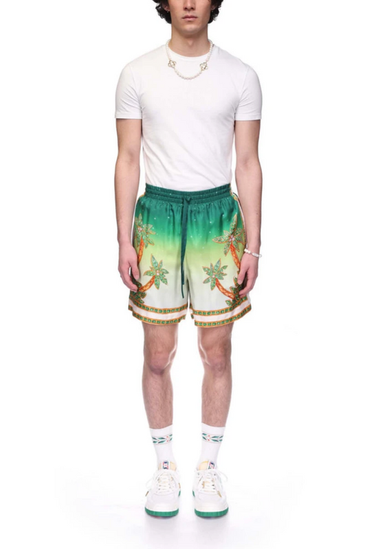 Nick green coconut tree print drawstring short