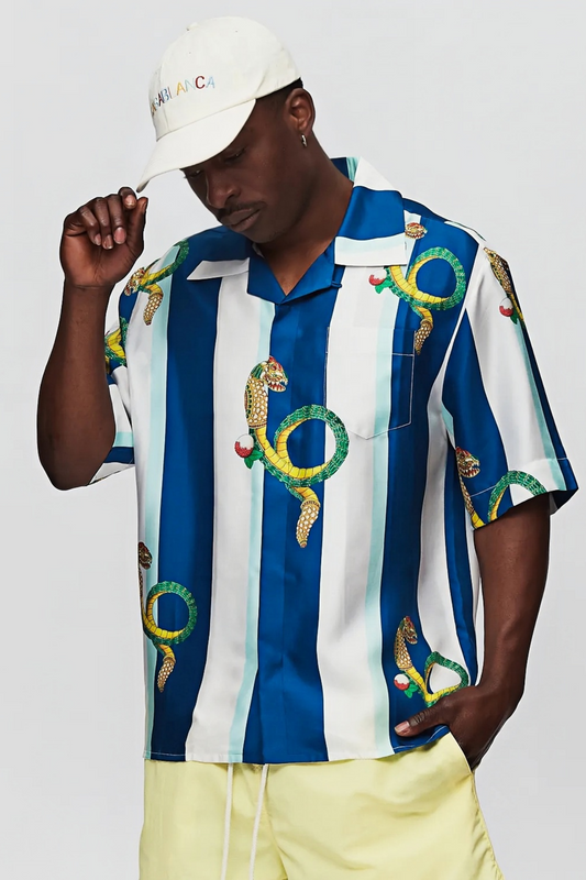 قميص أناتول أزرق مخطط بأكمام قصيرة