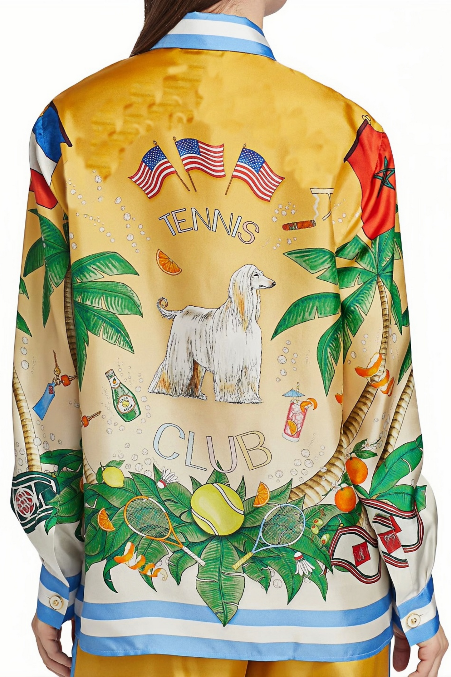 Pierre yellow tropical print long-sleeve shirt