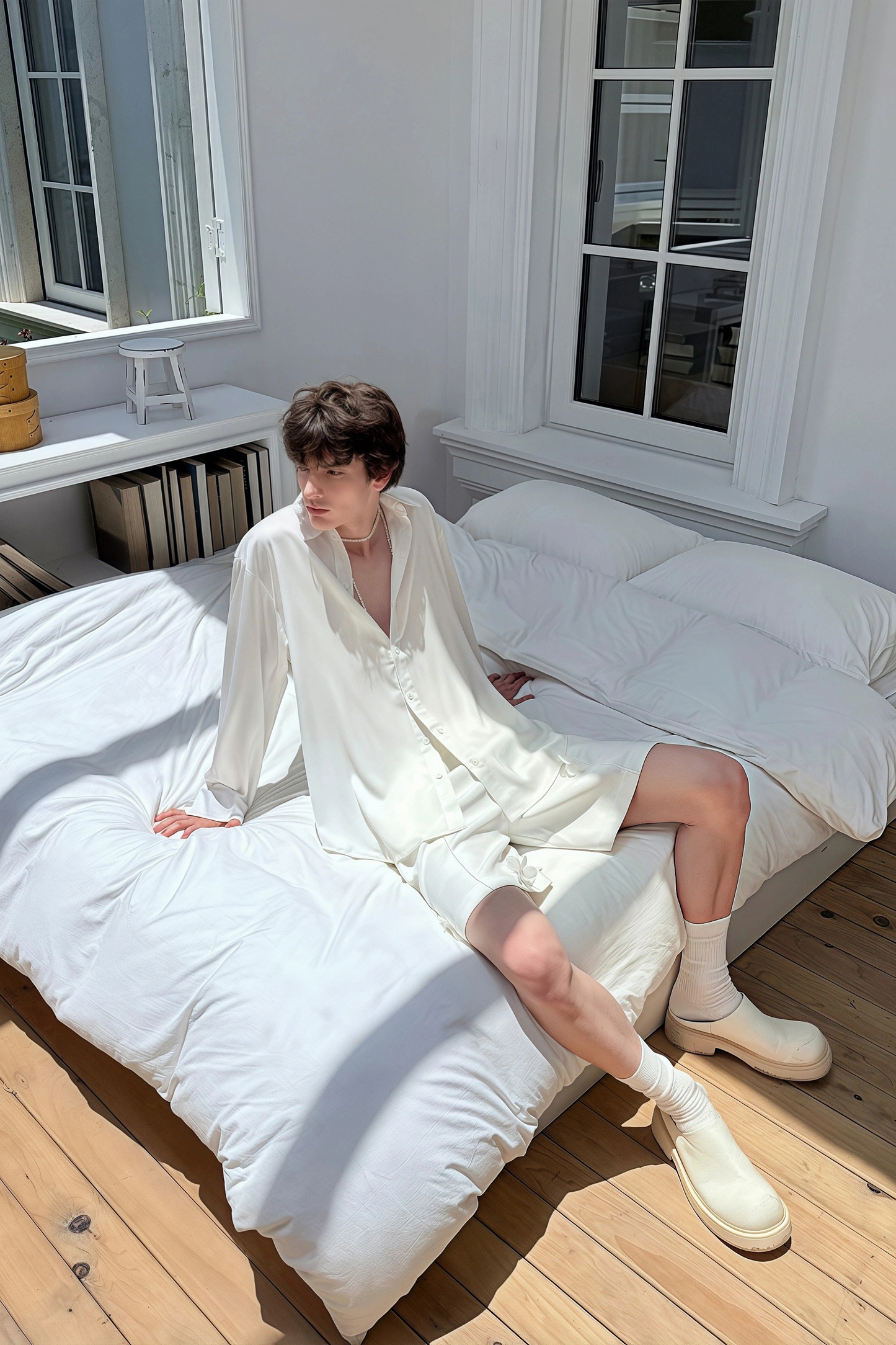 Raphaël White Faux-pearl Embellishment Satin Shirt