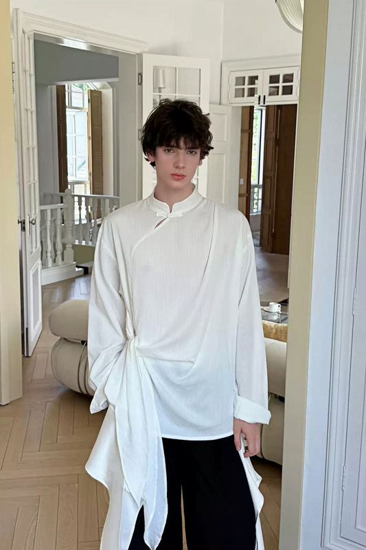 Gabriel White Chinese Frog Closure Shirt